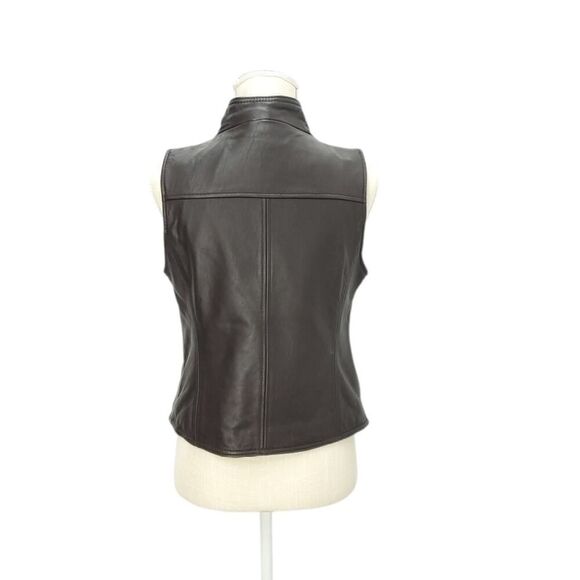 Vintage LIZ CLAIBORNE Lambskin Leather Chocolate Brown Moto  Zip Vest - Picture 6 of 11